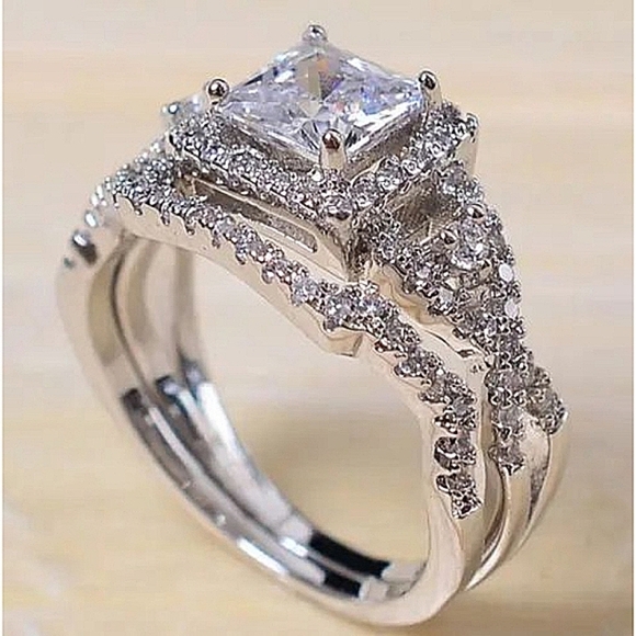 NEW White Gold Plated Sterling Silver Simulated Diamond Bridal‎ Set, Size 6 - Picture 10 of 10